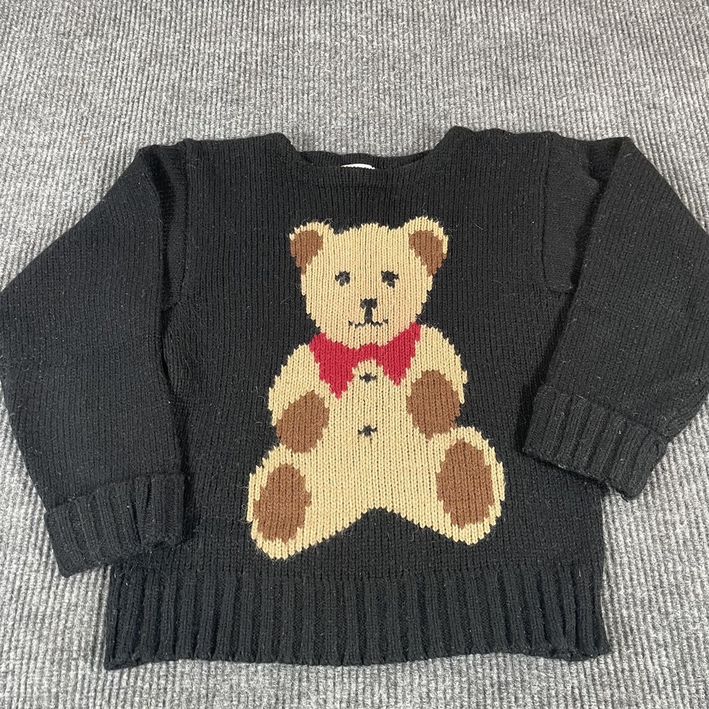 Vintage Garland Sweater‎ Womens Small Teddy Bear Red Bow Pullover Knit 80s Cute
